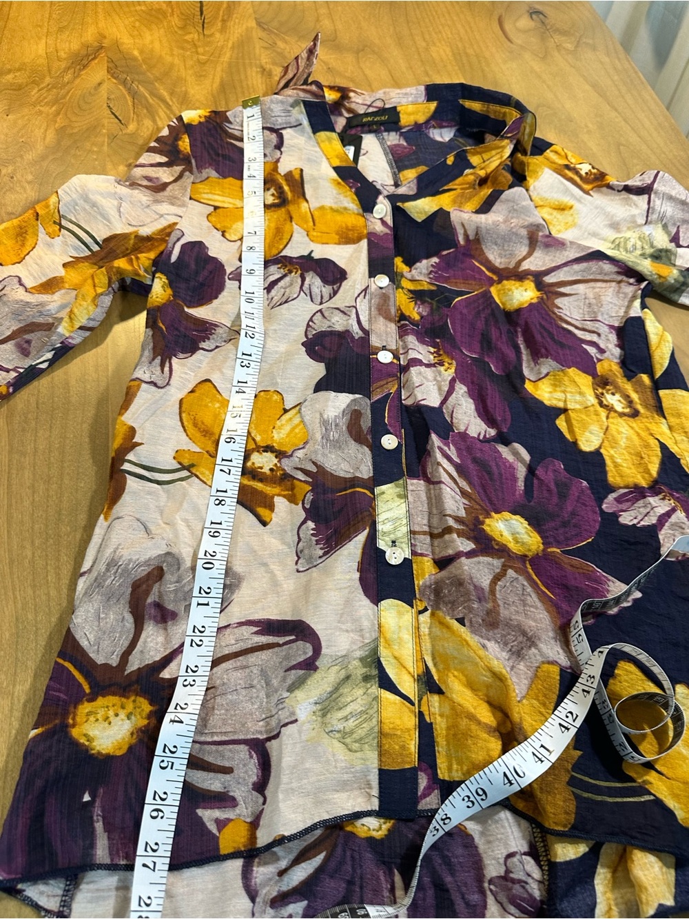 NWT Radzoli Floral Button Front Blouse Women’s Large Sheer 3/4 Sleeve - Picture 5 of 9